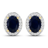 14KT Yellow Gold 1.5ctw Blue Sapphire and Diamond Earrings