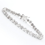 Plated Rhodium Diamond Heart Bracelet