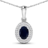 14KT White Gold 0.75ctw Blue Sapphire and Diamond Pendant