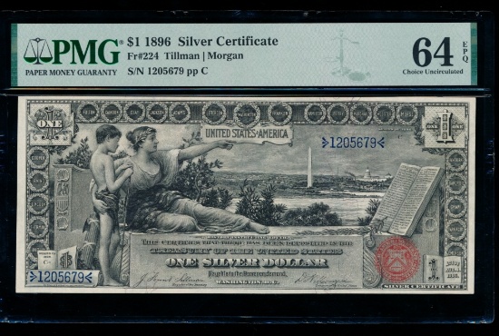 1896 $1 Educational Silver Certificate PMG 64EPQ
