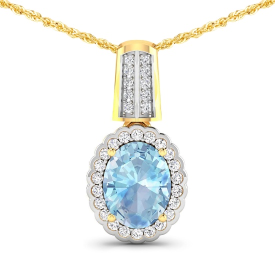 14KT Yellow Gold 1.4ctw Aquamarine and Diamond Pendant