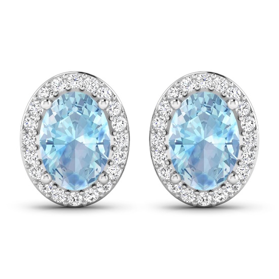 14KT White Gold 1.02ctw Aquamarine and Diamond Earrings