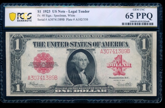 1923 $1 Legal Tender Note PCGS 65PPQ