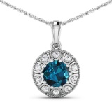 14KT White Gold 2.05ctw London Blue Topaz and Diamond Pendant