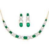 Plated 18KT Yellow Gold 6.10ctw Green Agate and Diamond Pendant with Chain and Earrings