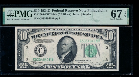 1934C $10 Philadelphia FRN PMG 67EPQ