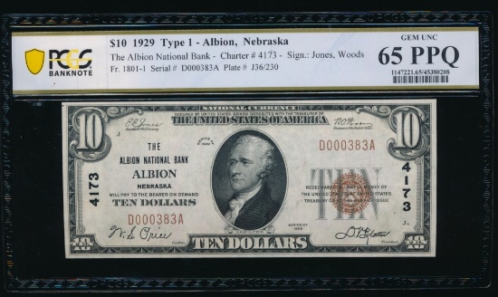 1929 $10 Albion NE National PCGS 65PPQ