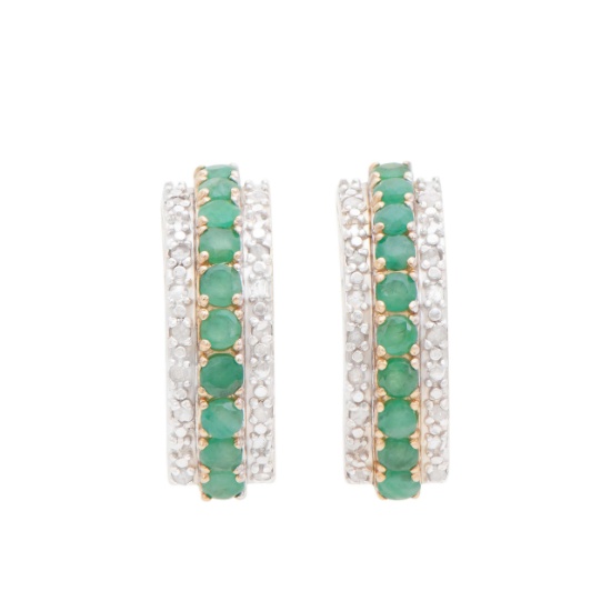 Plated 18KT Yellow Gold and Sterling Silver 2.02ctw Emerald and Diamond Earrings