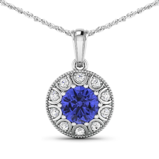 14KT White Gold 2.02ctw Tanzanite and Diamond Pendant