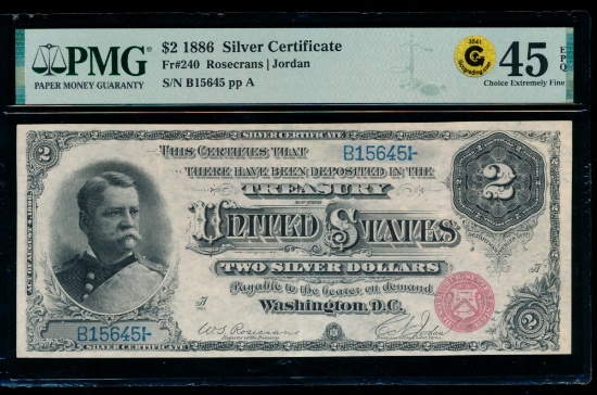 1886 $2 Silver Certificate PMG 45EPQ