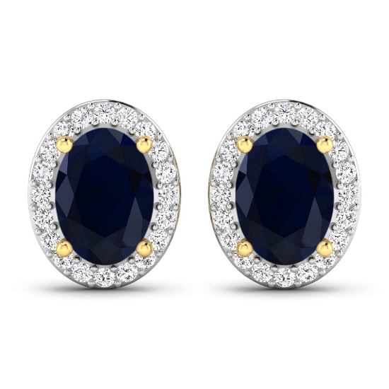 14KT Yellow Gold 1.5ctw Blue Sapphire and Diamond Earrings