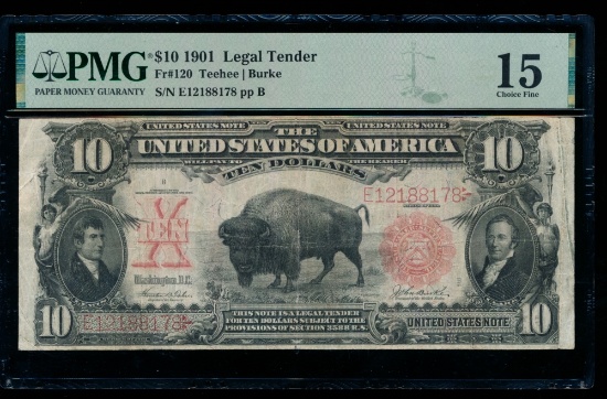 1901 $10 Bison Legal Tender Note PMG 15