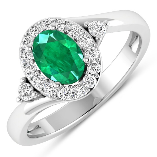 14KT White Gold 0.56ctw Zambian Emerald and Diamond Ring