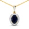 14KT Yellow Gold 1.30ct Blue Sapphire and Diamond Pendant with Chain