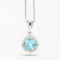Plated Rhodium 2.25ct Blue Topaz and Diamond Pendant with Chain