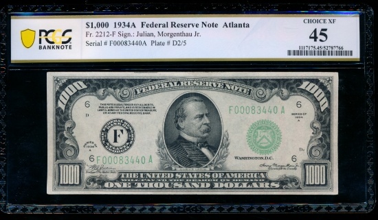 1934A $1000 Atlanta FRN PCGS 45