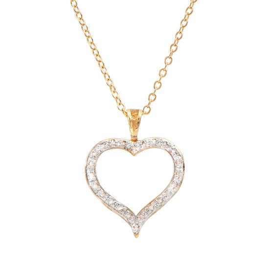 Plated 18KT Yellow Gold Diamond Heart Pendant with Chain