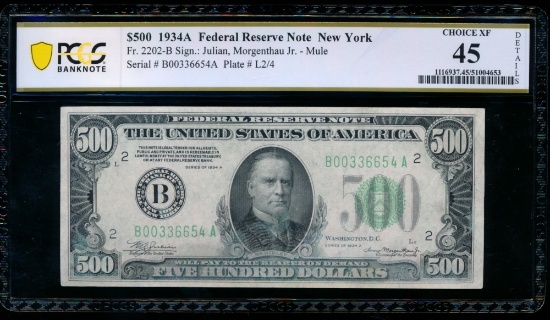 1934A $500 New York FRN PCGS 45