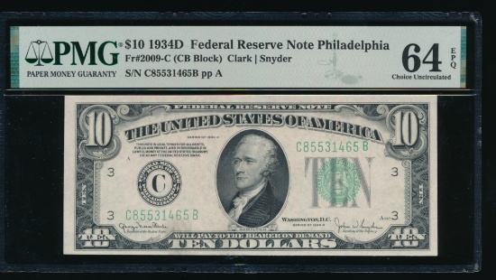 1934D $10 Philadelphia FRN PMG 64EPQ