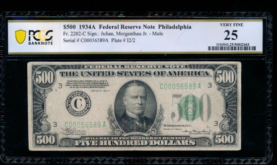 1934A $500 Philadelphia FRN PCGS 25