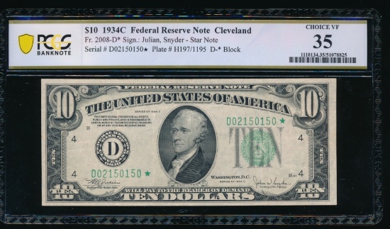 1934C $10 STAR Cleveland FRN PCGS 35
