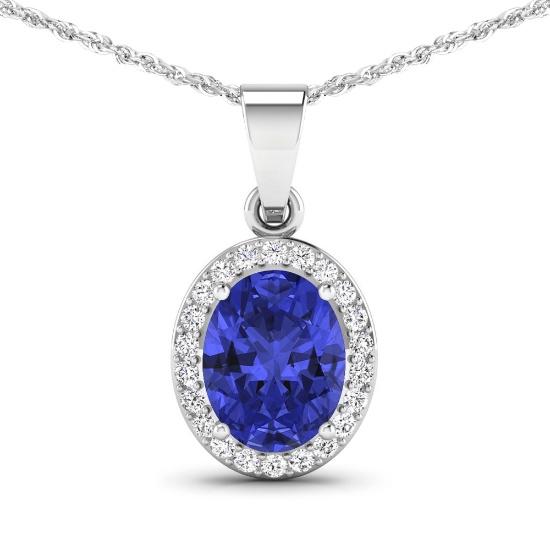 14KT White Gold 1.6ctw Tanzanite and Diamond Pendant