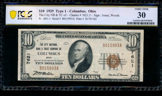 1929 $20 Columbus Ohio National PCGS 30