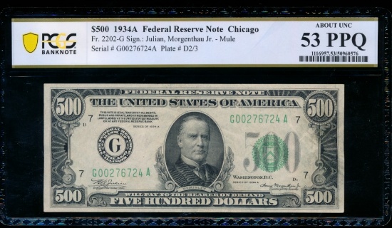 1934A $500 Chicago FRN PCGS 53PPQ