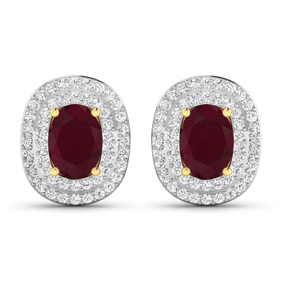 14KT Yellow Gold 1.7ctw Ruby and Diamond Earrings