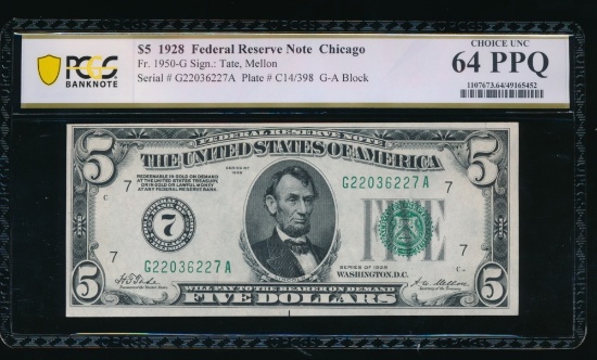 1928 $5 Chicago FRN PCGS 64PPQ