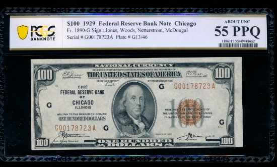1929 $100 Chicago FRBN PCGS 55PPQ