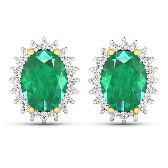 14KT Yellow Gold 2.00ctw Emerald and Diamond Earrings