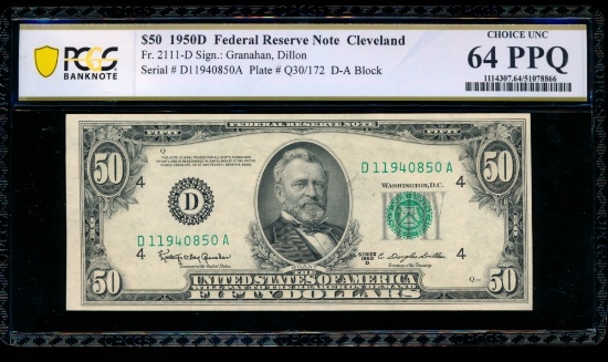 1950D $50 Cleveland FRN PCGS 64PPQ