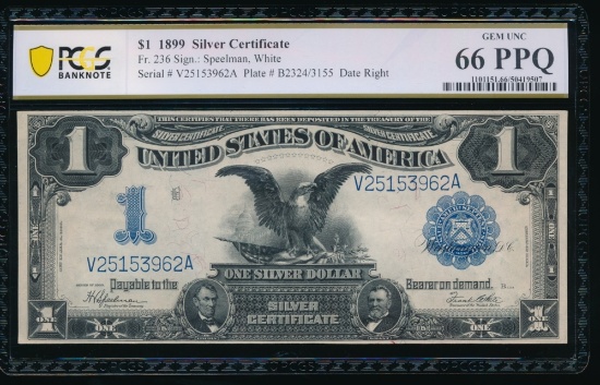 1899 $1 Black Eagle Silver Certificate PCGS 66PPQ