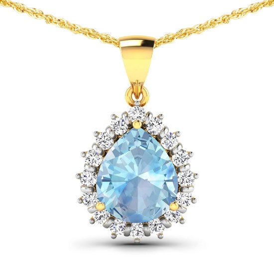 14KT Yellow Gold 2.3ctw Aquamarine and Diamond Pendant