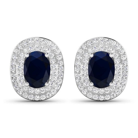 14KT White Gold 1.5ctw Blue Sapphire and Diamond Earrings