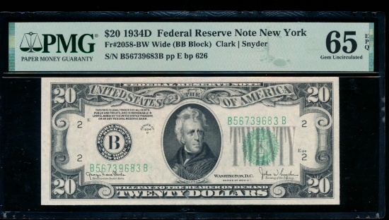 1934D $20 New York FRN PMG 65EPQ