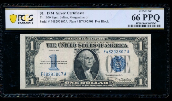 1934 $1 Silver Certificate PCGS 66PPQ