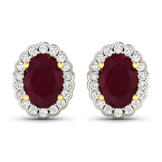 14KT Yellow Gold 1.7ctw Ruby and Diamond Earrings
