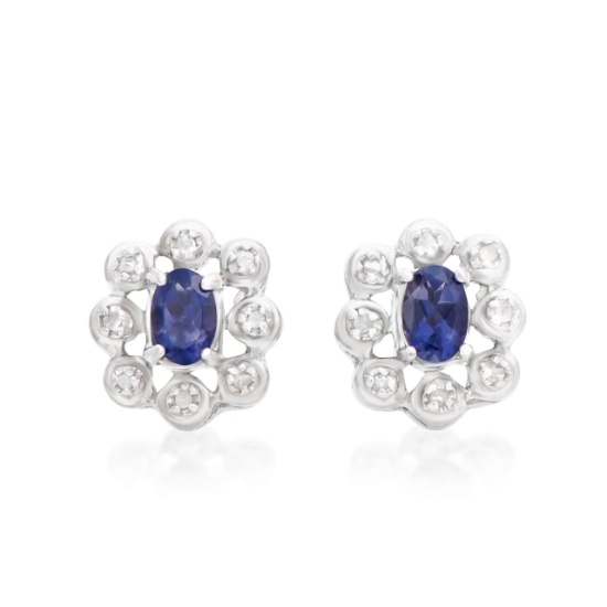 Plated Rhodium and Sterling Silver 0.82ctw Lolite Earrings