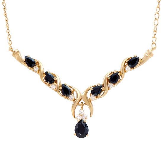 Plated 18KT Yellow Gold 4.50ctw Black Sapphire and White Topaz Pendant with Chain