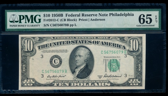 1950B $10 Philadelphia FRN PMG 65EPQ