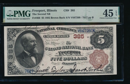 1882 $5 Freeport IL National PMG 45EPQ