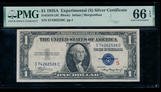1935A $1 S Experimental Silver Certificate PMG 66EPQ