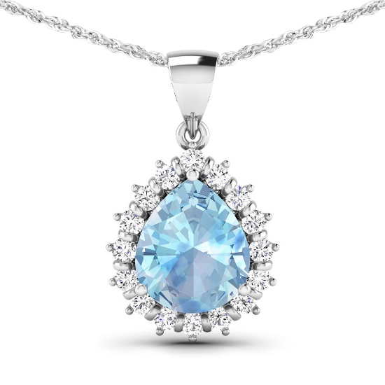 14KT White Gold 2.3ctw Aquamarine and Diamond Pendant