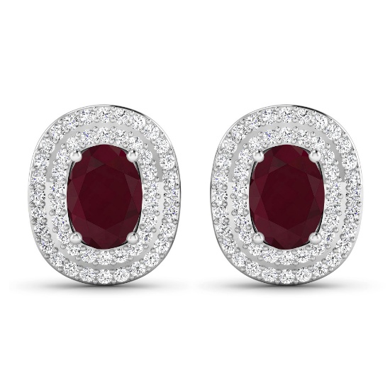14KT White Gold 1.7ctw Ruby and Diamond Earrings