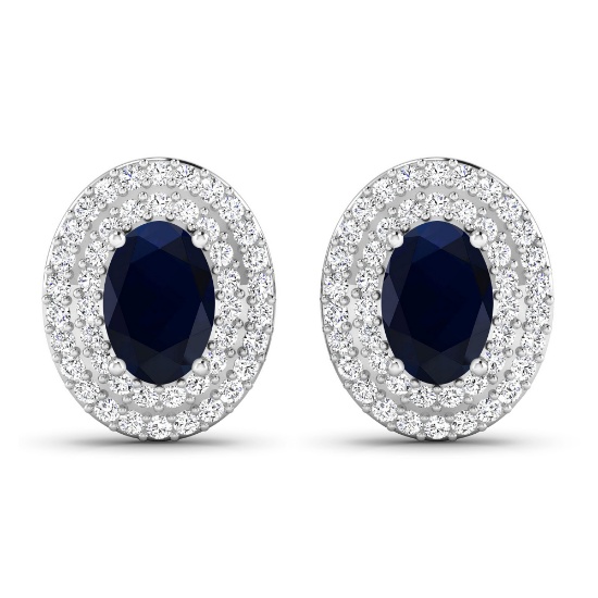 14KT White Gold 1.16ctw Blue Sapphire and Diamond Earrings