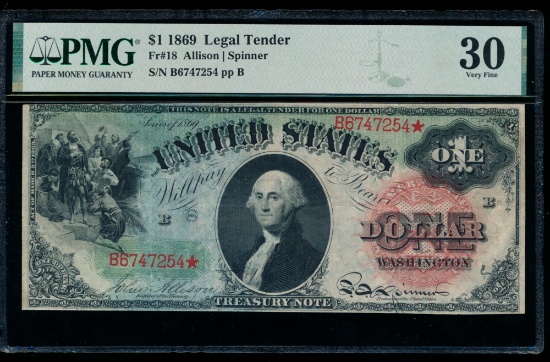 1869 $1 Legal Tender Note PMG 30