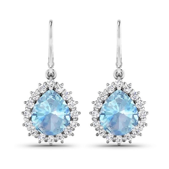 14KT White Gold 2.5ctw Aquamarine and Diamond Earrings