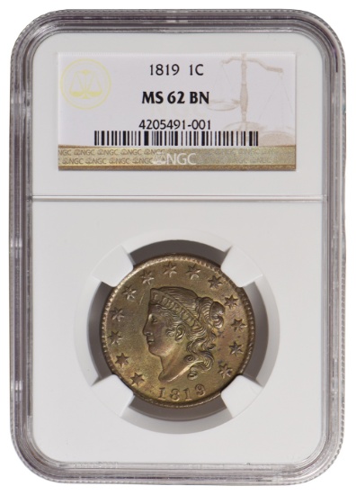 1819 Coronet Large Cent NGC MS62BN